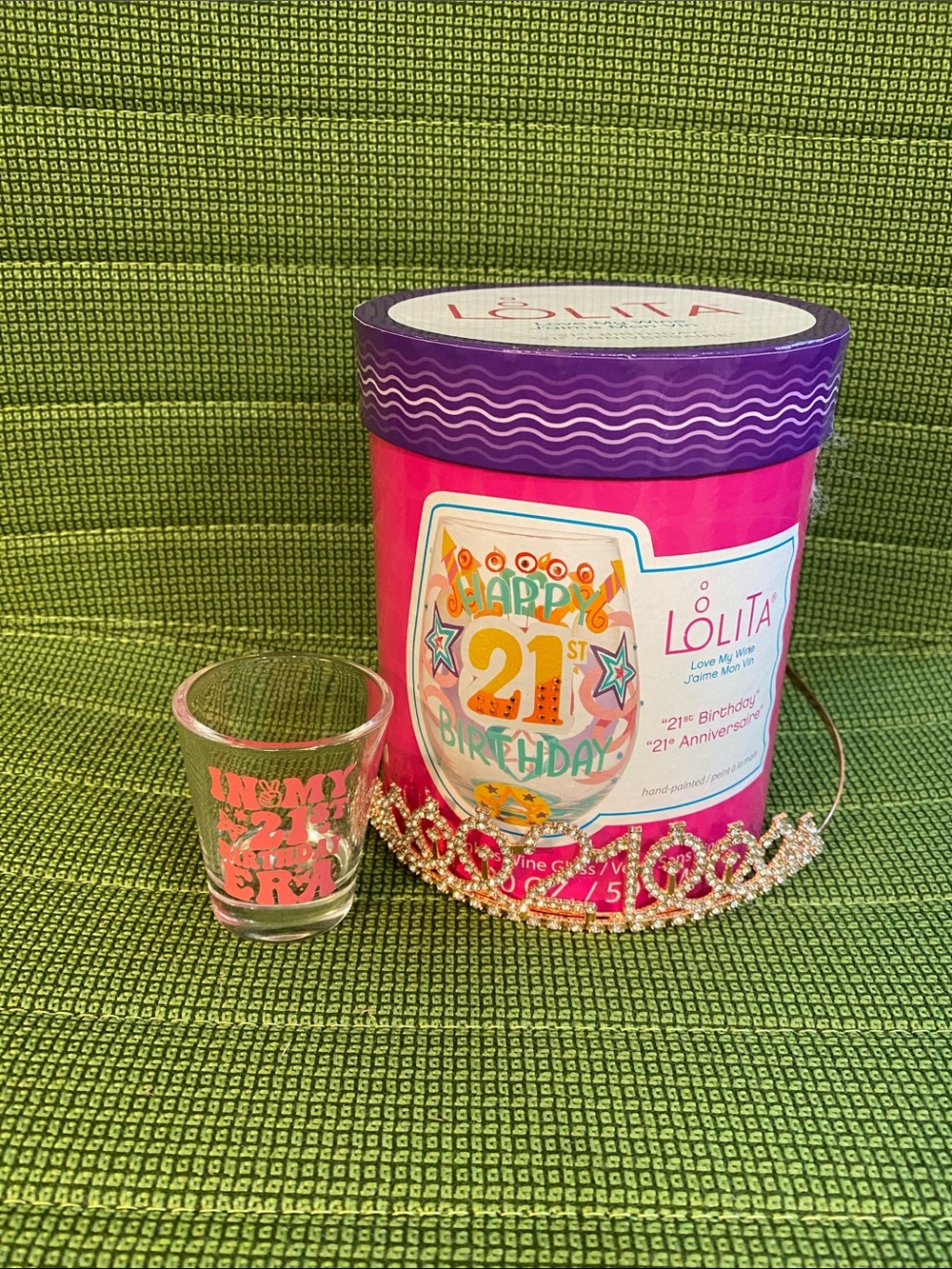 Lolita Pink and Purple 21st Birthday Stemless Wine Glass